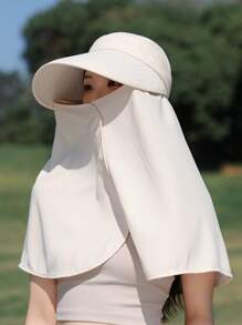 1 pièce Casquette de couleur unie pour femme, nouveau chapeau d'été avec protection pour le cou, protection solaire extérieure pour le visage et le cou, convient pour le port quotidien