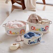 Personalized Handmade Woven Storage Basket DIY Name Gift Basket For Cosmetics, Toys, Home Decor, Multipurpose Large Capacity Desktop Organizer Bin For Living Room, Bathroom