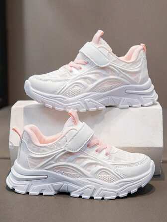 1 Pair Kids' Breathable Mesh Slip-On Casual Sports Shoes, Low-Top, Comfortable For Girls & Boys, White, Spring/Summer/Autumn (Run Small By 1 Size)