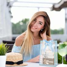 1/4/12个装透明礼品袋，带丝带，适用于婴儿派对、毕业典礼、婚礼、新娘派对、生日派对、商务场合，带镂空提手，可重复使用的PP材质，7x10x3.15英寸（蓝色） - 藍色 - 查看 6