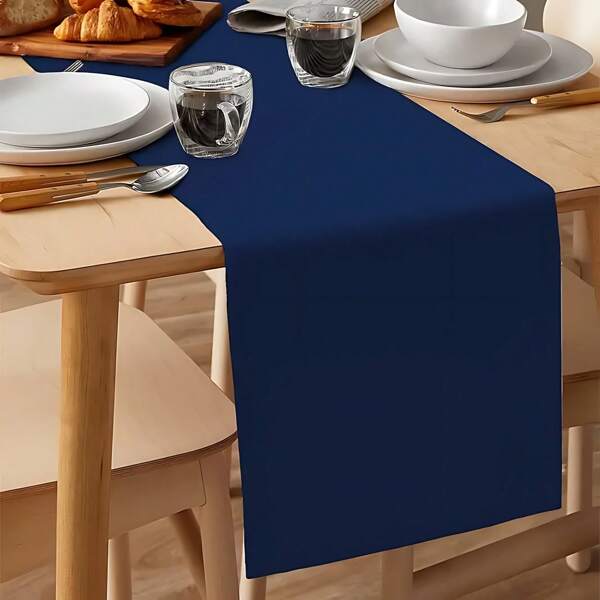 1 pièce Chemin de table bleu marine unicolore décoratif pour la cuisine, la salle à manger, les fêtes et la maison