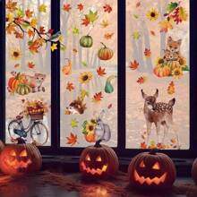9 piezas Pegatinas de ventana de Acción de Gracias de otoño con hojas de arce, calabaza, erizo, ciervo, conejo, bicicleta, girasol - Pegatinas de refrigerador de decoración de doble cara para el hogar, la oficina, fiestas. Pegatinas de ventana navideñas con Papá Noel, renos, muñecos de nieve y copos de nieve - Decoraciones navideñas de plástico con estática, reutilizables y fáciles de aplicar