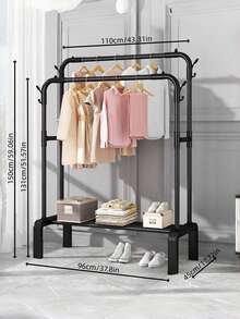 1PC Freestanding Hanger Double Pole Multi-Functional Bedroom Clothing Rack,Metal Clothes Hanger Organizer And Black Clothes Stand With Wheels - Multicolor - View 9