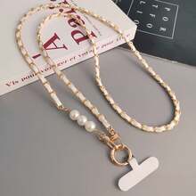 1pc Gold Leather Phone Lanyard, Pearl Crossbody Phone Strap, Women's Multi-Color Long Halter Phone Charm, Bag Chain Keychain (Phone Case Not Included) - Multicolor - View 17