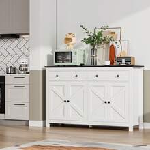 Homfa 55 Kitchen Sideboard Buffet Cabinet 4-Doors 2-Drawers Farmhouse Storage Cabinet With Adjustable Shelves White And Black - White+Black as pic - View 3