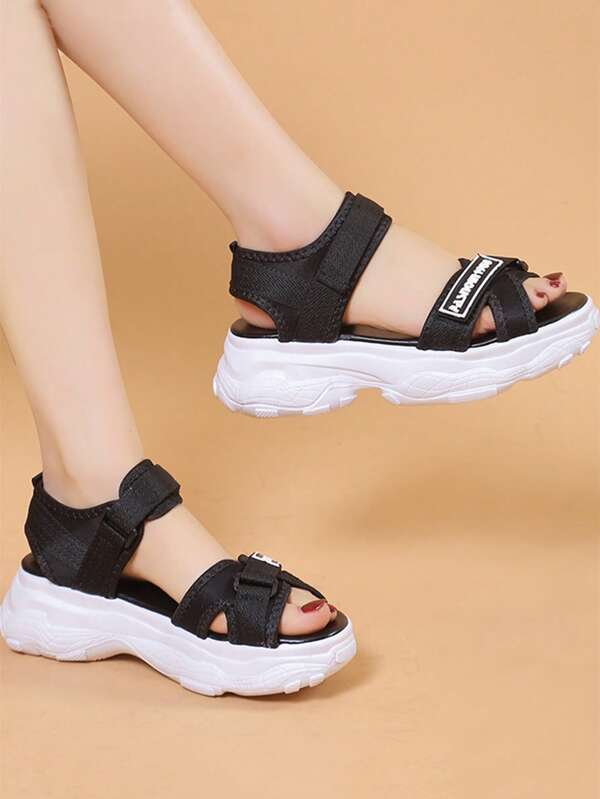 Summer Hook And Loop Women's Sandals, Teenager Sports Sandals, Platform Fashionable Beach Sandals
