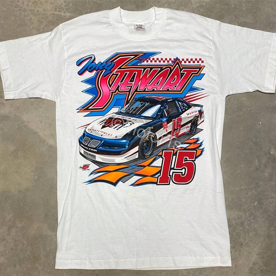 Extraño! Deadstock Vintage 1996 Tony Stewart  Busch Series Camia - Mediano318g High-Quality Pure Cotton T-Shirt With Minimalist Art Pattern Print, Soft And Breathable Fabric, Comfortable And Loose, Suitable For All Day Wear, Graduation Ceony, S-Care Inder, High-End High-Quality Fabric, I Choice For Gift Giving - White - View 1