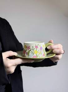 Set di tazze da caffè e piattini in ceramica con motivo floreale elegante, regalo unico per la fidanzata, regalo di coppia per San Valentino