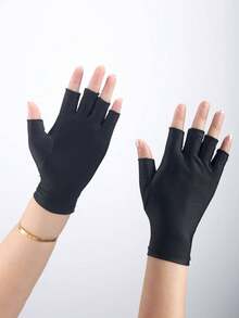 1pair Women Solid Color Fashionable Fingerless Gloves For Daily Life - Black - View 4