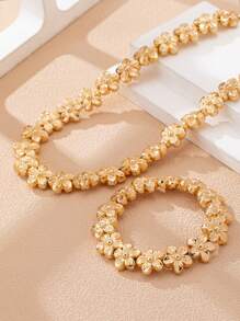 1 Set Of 2 Pieces Elegant Luxury CCB Flower & Pearl Bracelet And Necklace Set, Simple Fashion Daily Wear
