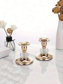 1pc Metal & Crystal Candlestick Holder, Suitable For Candle Light Dinner, Birthday Party, Friends Gathering, Home Decor, Tabletop Decoration,Christmas Decorations,Christmas Decor,Christmas Gifts,Room Decor