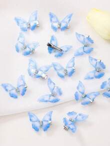 24/18/12/6 件浅蓝色渐变双层水晶欧根纱蝴蝶发夹，带水钻，可爱公主发饰爪夹发夹发夹，学校用品 - 藍色 - 查看 4