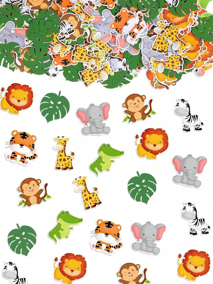 100入/包 嬰兒洗禮派對紙屑，叢林動物紙屑，動物造型亮片森林葉片紙屑，適用於嬰兒洗禮、生日派對、性別揭曉派對、動物主題派對桌飾，兒童完美禮物 - 彩色 - 查看 1