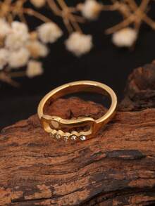 1pc 18K Gold Plated Double-Layer Hollow Heart Micro Inlaid Cubic Zirconia Women Rings, Versatile & Fashionable, Suitable For Daily, Office, Outing, Gift For Girlfriend, Wife Anniversary - Gold - View 9