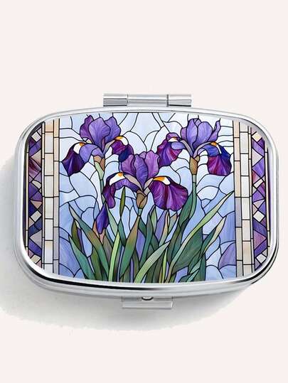 1 件鸢尾花印花便携式珠宝盒，迷你优雅珠宝盒/药盒，生日、派对、周年纪念、家人/朋友/伴侣/女朋友的理想礼物