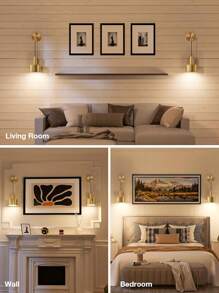 Battery Powered Wall Light, One Set, Gold/Black Wireless Charging Wall Light, With Adjustable Bulb And Remote Control, RGB Wall Light, Suitable For Bedrooms, Living Rooms, Corridors