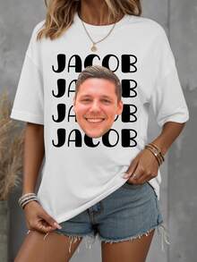 Customized Face And Text Printed Shirt, Personalized Photo Face, Custom Bachelor Party, Bride, Custom Gift, Custom Face Shirt, Custom Groom Face Shirt, Custom Women T-Shirt - Add Your Own Text And (Boyfriend/Girlfriend/Family Photo/Selfie/Pet Photo/Friend Photo) To Design Your Personalized Graphic T-Shirt,Ornamental,Dawg,Unique,Custom,Ideal Gifts For Her,Family,Friends,Pink Girls,For Holiday,For Vacation,For Anniversaries - White - View 2