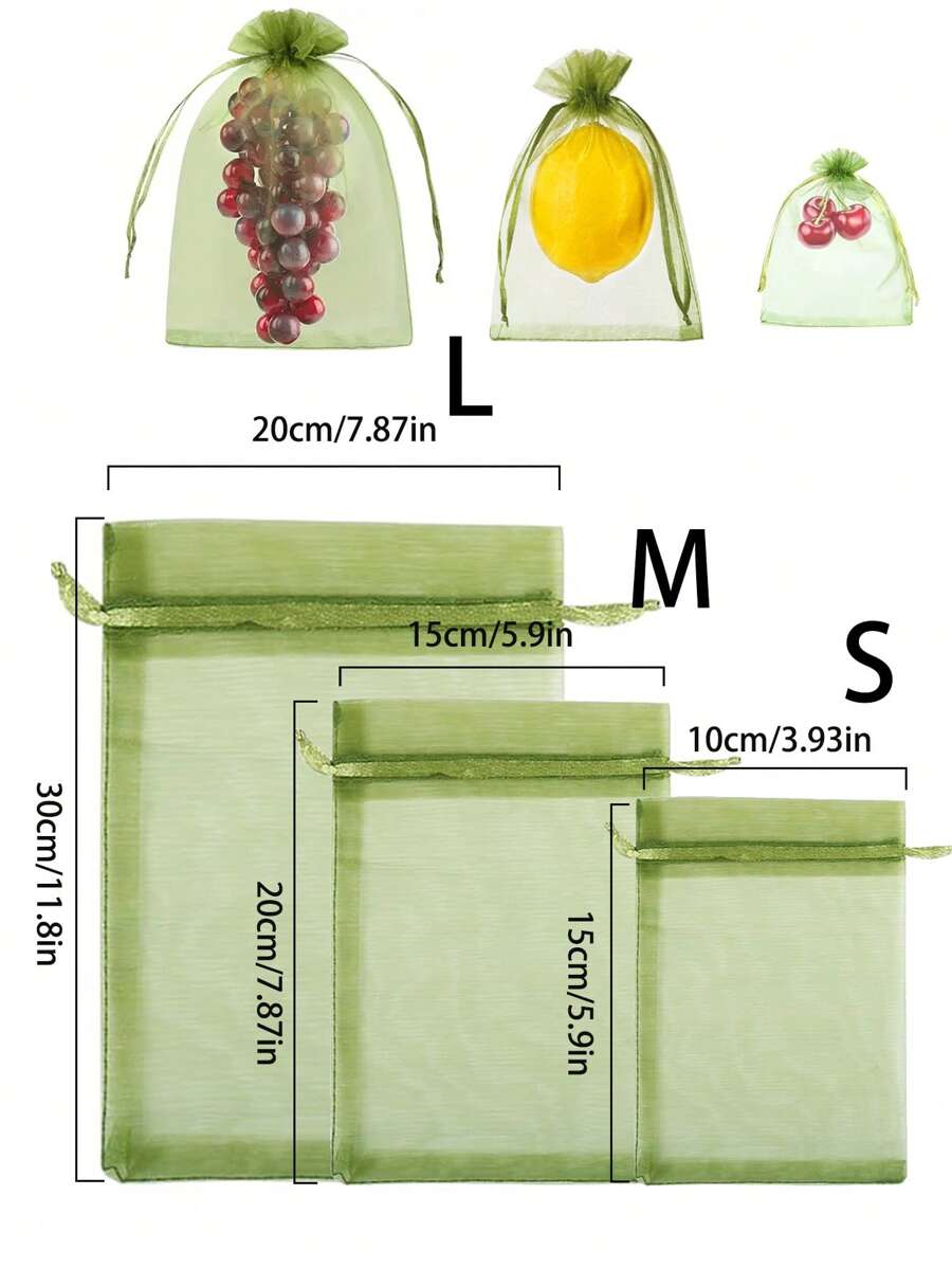 100/50/10pcs Fruit Protection Bags, Grape, Strawberry And Garden Plant Insect And Bird Barrier, Lightweight And Durable Green Mesh With Drawstring Net Barrier Bags, Ideal For Pest Prevention And Planting, Fruits And Vegetables - Green - View 1