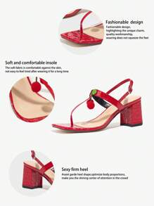 Sandalias de tacón alto para mujer, nuevas para primavera/verano, elegantes sandalias de tacón grueso decoradas con letra T, con estampado de flores de cerezo, punta cuadrada, versátiles para ocasiones formales, fiestas, bodas