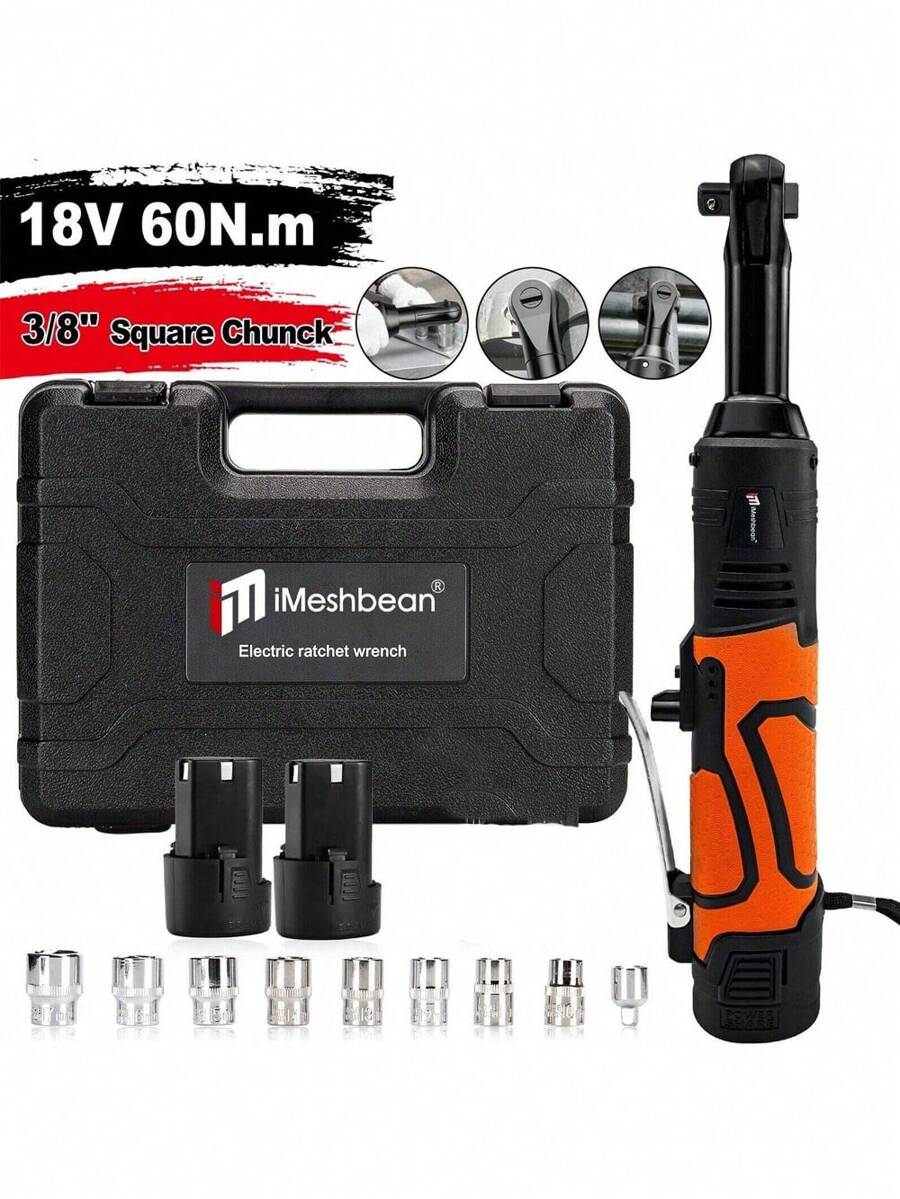 18V Extended Cordless Ratchet Wrench 3/8" 45 Ft-Lbs (60 N.M) 450RPM 2 Battery