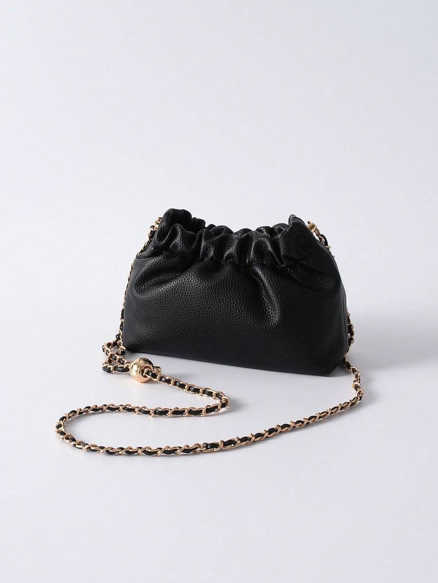 Túi đeo chéo vai màu trơn bằng da PU đính hạt kim loại vàng thời trang tối giản cổ điển mới, dây đeo có thể tháo rời, túi mây xếp nếp, thích hợp để đi chơi, mua sắm, chụp ảnh, làm việc/đi làm, văn phòng và quà tặng Giáng sinh mùa đông phù hợp hàng ngày