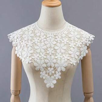 1pc Elegant Floral Lace Collar Shawl Vest - Handmade Crochet Hollow Mesh Fabric, Suitable For DIY Dress And Wedding Attire