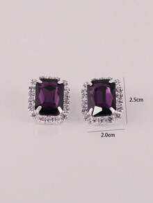 1 Pair Women's Metal Rhinestone Light Pink Geometric Clip-On Earrings - Purple - View 5