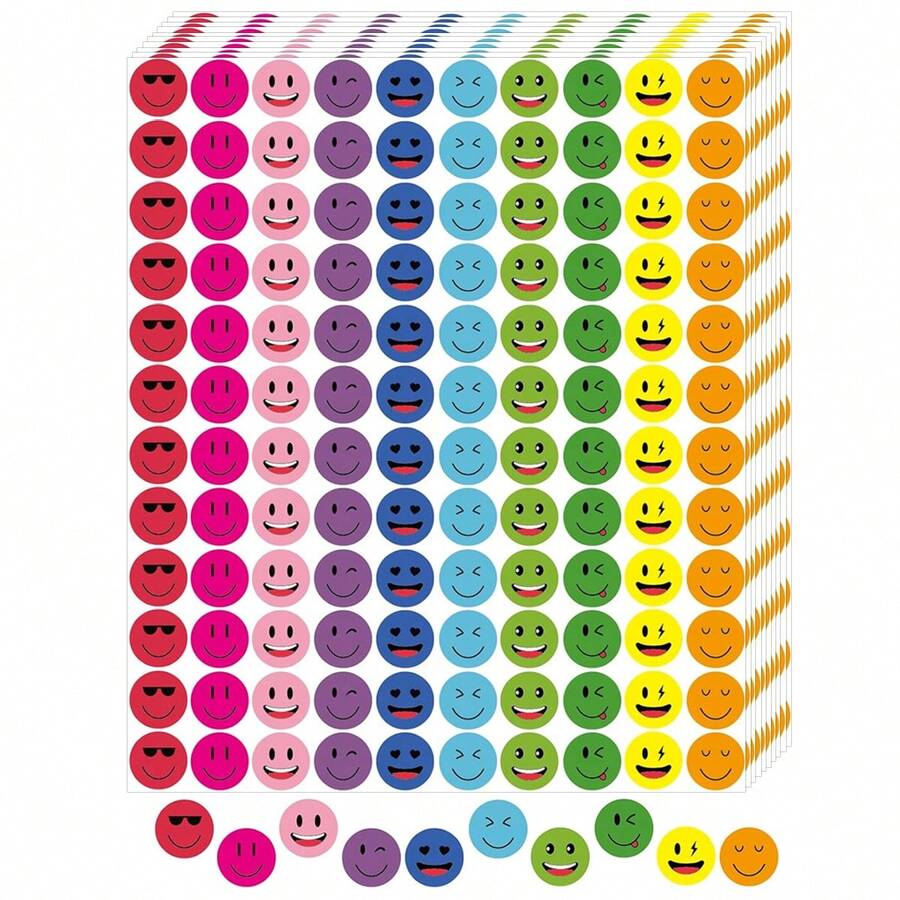 1200pcs(10sheets)/Set School Incentive Behavior Sticker, Happy Smiling Face Self-Adhesive Graffiti Stickers, Colorful Circular Reward Label Stickers, 10 Styles Happy Smiling Face PVC Encouragement Stickers For Teachers,School Supplies,Back To School - Multicolor - View 1