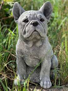 [Statue de bouledogue français en résine réaliste] Statue de bouledogue français en résine charmante - Décoration d'extérieur et d'intérieur réaliste, parfaite pour le jardin, le salon, la bibliothèque - Sculpture animale moderne, cadeau idéal pour les amateurs de chiens, convient pour diverses occasions, décoration pour chiens