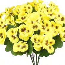 5/10pcs Outdoor Decorative UV-Resistant Artificial Pansy Flowers - Vibrant Yellow, Red And White Blooms, Suitable For Garden, Porch, Patio And Windowboxes Decoration, Vintage Wreath-Shaped Flower Pots, UV-Resistant Artificial Outdoor Florals
