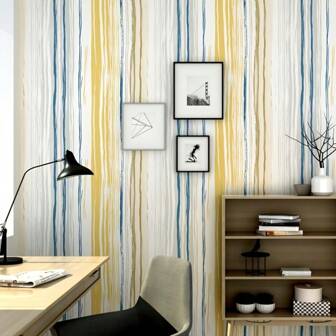 Easy-Apply Peel & Stick Dopamine Stripe Wallpaper - Waterproof, Removable Vinyl In Blue & Yellow For Living Room, Kitchen, Bedroom, Dorm, Bathroom Decor With Modern Abstract Design