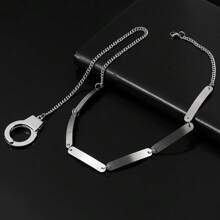1pc Exaggerated Sexy Silver Metal Lock Clasp Necklace, Titanium Steel Geometric Splice Design, Smooth & Durable Chain, Hypoallergenic, Fade-Resistant, Suitable For Men & Women Party Outfit