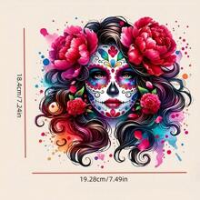 1/2/3 Pcs DTF Transfer Stickers - Vibrant Sugar Skull & Floral Designs, Washable Heat Transfer Patches For DIY T-Shirt, Jeans, Masks, Bags, Inspired By Art, Decorative Masks With Talent, Custom DIY Clothing, Colorful Patterns, Easy To Apply Appliques