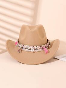 1pc Kids Western Cowboy Hat, Girls Solid Color Trilby Hat, Suitable For Holiday Parties, Gatherings, Outings, Etc.