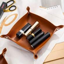 1 件优雅仿皮托盘收纳盒 - 开放式堆叠收纳盒，适用于桌面、钥匙、腕表、化妆品和珠宝 - 多用途矩形展示托盘，带纽扣封口，适用于客厅配件和零食，配件托盘 | 优雅收纳盒 | 金色装饰，珠宝托盘，珠宝托盘 - 均碼 - 查看 4