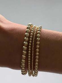 1 Stück goldfarbenes Edelstahl wasserdichtes Perlen Dehnbar Armband für Frauen, nicht anlaufend, stapelbar, kugelförmiges Perlen Design, Geschenk (Perlenanzahl zufällig)
