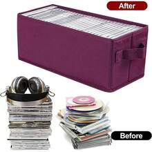 Storage Boxes - Pack Of 2 DVD CD Case Storage Container Holds 30 CDs In Full Jewel Cases, 60 CDs In Slim Cases, And 165 Discs In CD Sleeves - 13.2" X 5.9" X 5.3"-(2pack-Rose Red) - Rose Red - View 4