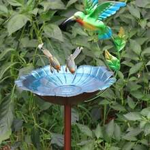 1 pieza Bebedero de pájaros con base de metal gruesa y alta capacidad - Estación de alimentación de pájaros colorida para decoración de jardín y patio, adecuado para decoración con estaca, alimentación y abrevadero de pájaros, hermoso regalo - Multicolor - Ver 7