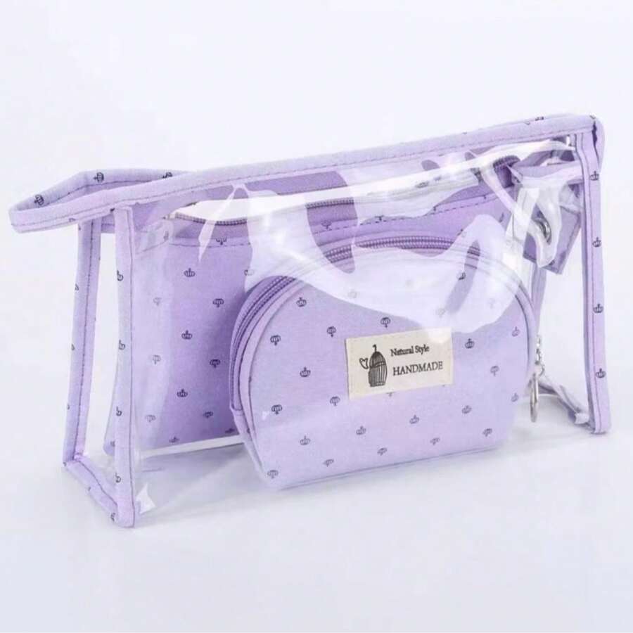 NECESSAIRE KIT COM 3 FEMININA MODERNA ORGANIZADOR ACESSORIO - Roxo - Visão 1