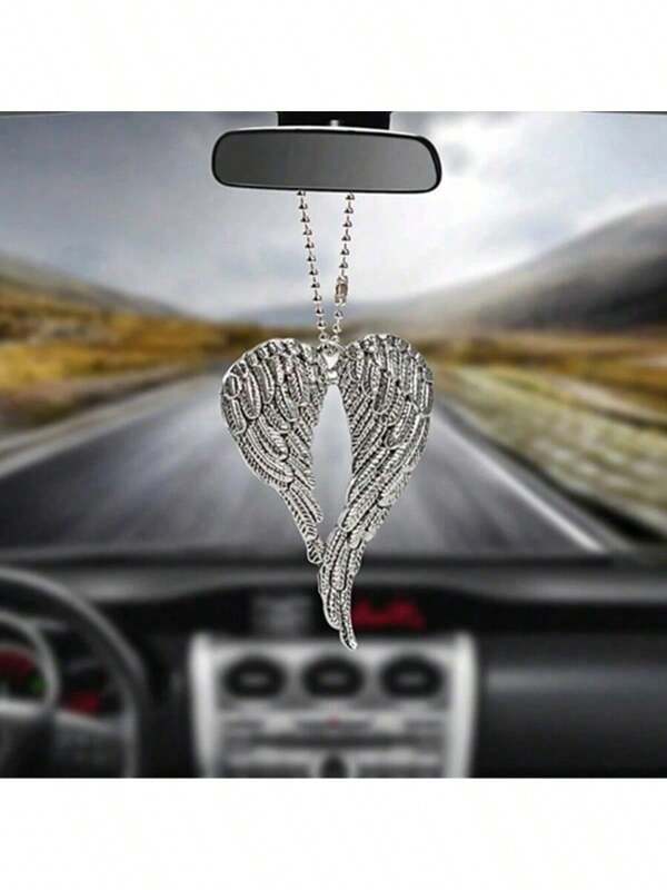1pc Silver Wing Car Rearview Mirror Ornament, Alloy Car Interior Rearview Mirror Pendant, Car Decoration