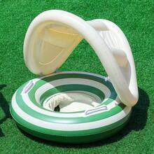 1pc Multicolor Striped Infant Swimming Ring With Sun Visor And Handles - Multicolor - View 8