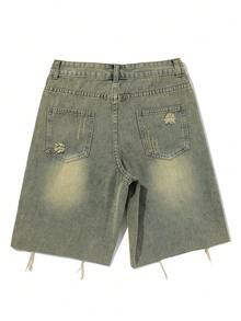 Men's Lightweight Summer New Fashion Ripped Thin Denim Shorts - Yellow - View 2