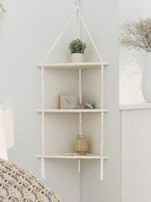 1 pieza Estantería de esquina, repisa flotante de cuerda blanca tejida a mano boho en beige, organizador de almacenamiento y decoración para dormitorio, baño, oficina, sala de estar, regalo para mamá y maestros, muy adecuado para decoración de boda en la sala de estar - para diversos espacios como paredes de la galería, dormitorios, salas de estar, cocinas, baños, dormitorios y oficinas.