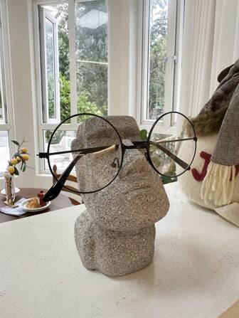 1pc Creative Stone Human Statue Eyeglasses Holder, Decorative Eyeglasses Stand, Office Decor, Gift, Desk Eyeglasses Display