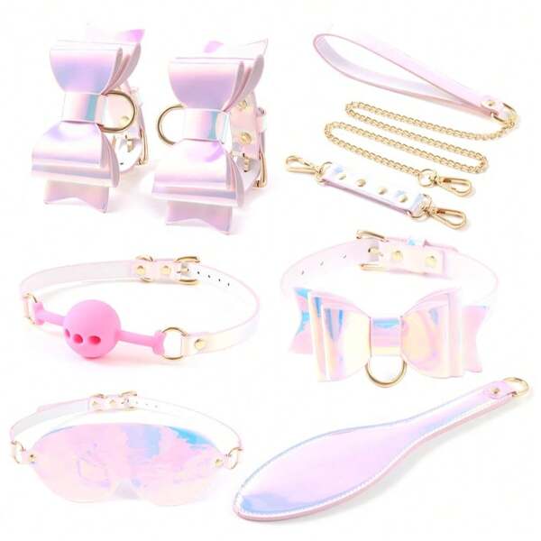 Set de 5 piezas de juegos de bondage BDSM con accesorios, esposas, látigos, venda para los ojos y bola de mordaza, para uso erótico y juegos de rol sexuales entre adultos