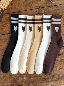 6 双开学/情人节休闲、运动、街头、学院风、年轻休闲吸湿排汗柔软面料袜子，适合春/夏/秋/冬日常使用 - 白色 - 查看 9