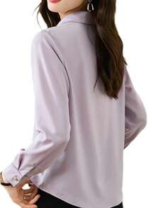 Camisa de mujer de manga larga de un solo pecho de unicolor y estilo sencillo para negocios