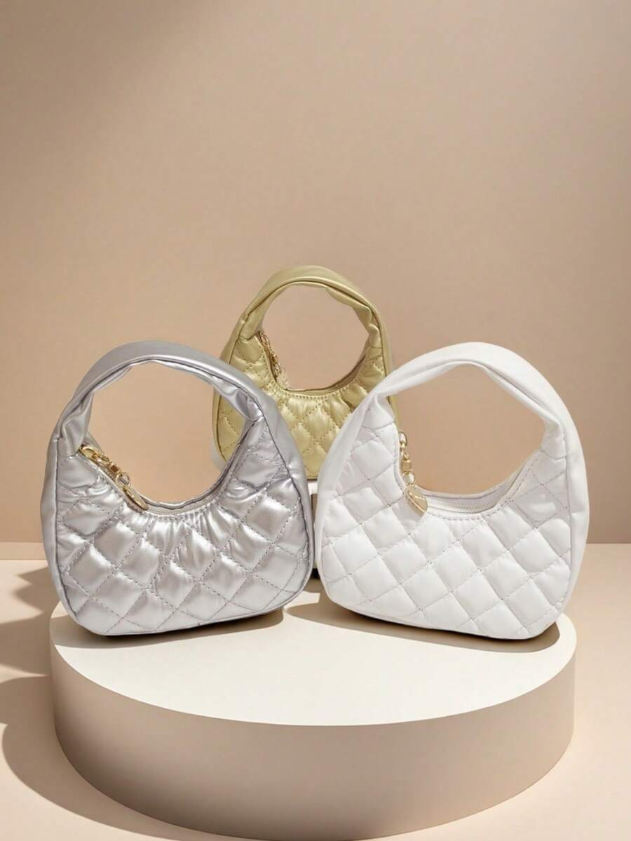 儿童时尚刺绣新月形手提包，女孩休闲格纹零钱包，口红盒，柔软时尚小袋，理想的节日礼物