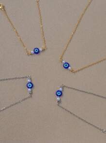 Conjunto de 2 peças de colar e pulseira de contas geométricas assimétricas minimalistas e modernas com mau-olhado em aço inoxidável, adequado para uso diário