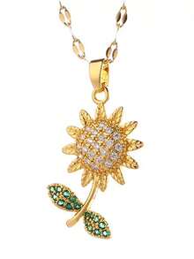1pc Elegant Rhinestone Sunflower Pendant Necklace, Suitable For Daily Wear, Party, Photo Shoot, Memorable Gift For Girlfriend - Yellow Gold - View 5